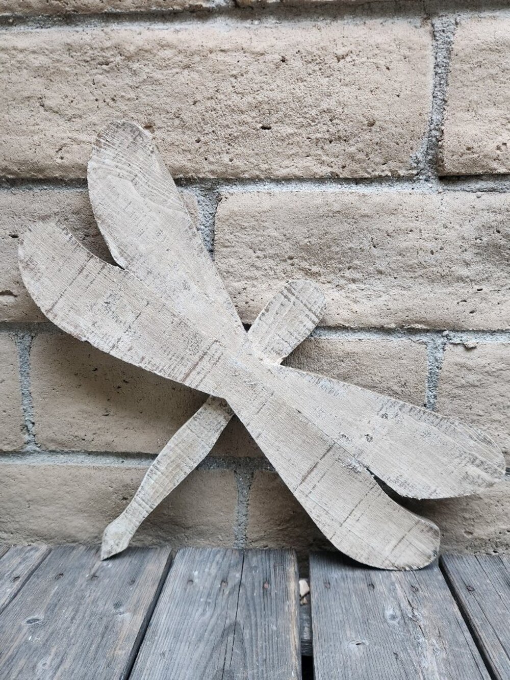21" Rustic Wooden Dragonfly Farmhouse Sculpture Distress Dusty White